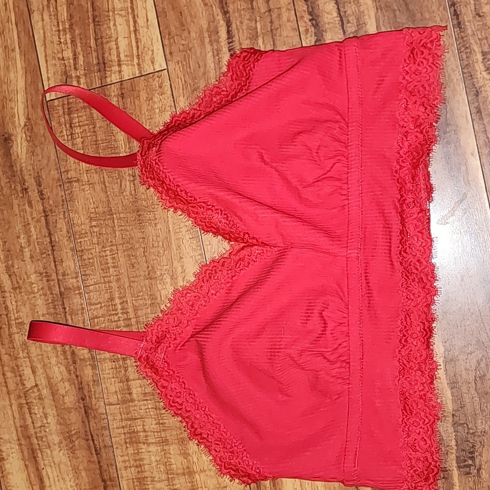 Aerie Vibrant Red Lace Trim Bralette